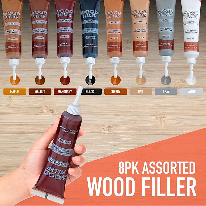 Furniture Repair Kit Set of 34, Wood Scratch Repair Markers, Wax Crayons and Wood Filler with Brushes and Sharpener for Furniture, Floors, Cabinets, Tables and Desks