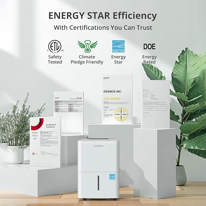 Kesnos 30 Pints Energy Star 2025 Dehumidifier for Spaces Up to 2,500 Sq. Ft, Quiet Dehumidifier for Home, Bedroom, Bathroom, Basement with Drain Hose, Featuring Mutile Mode, Auto Defrost, Timer