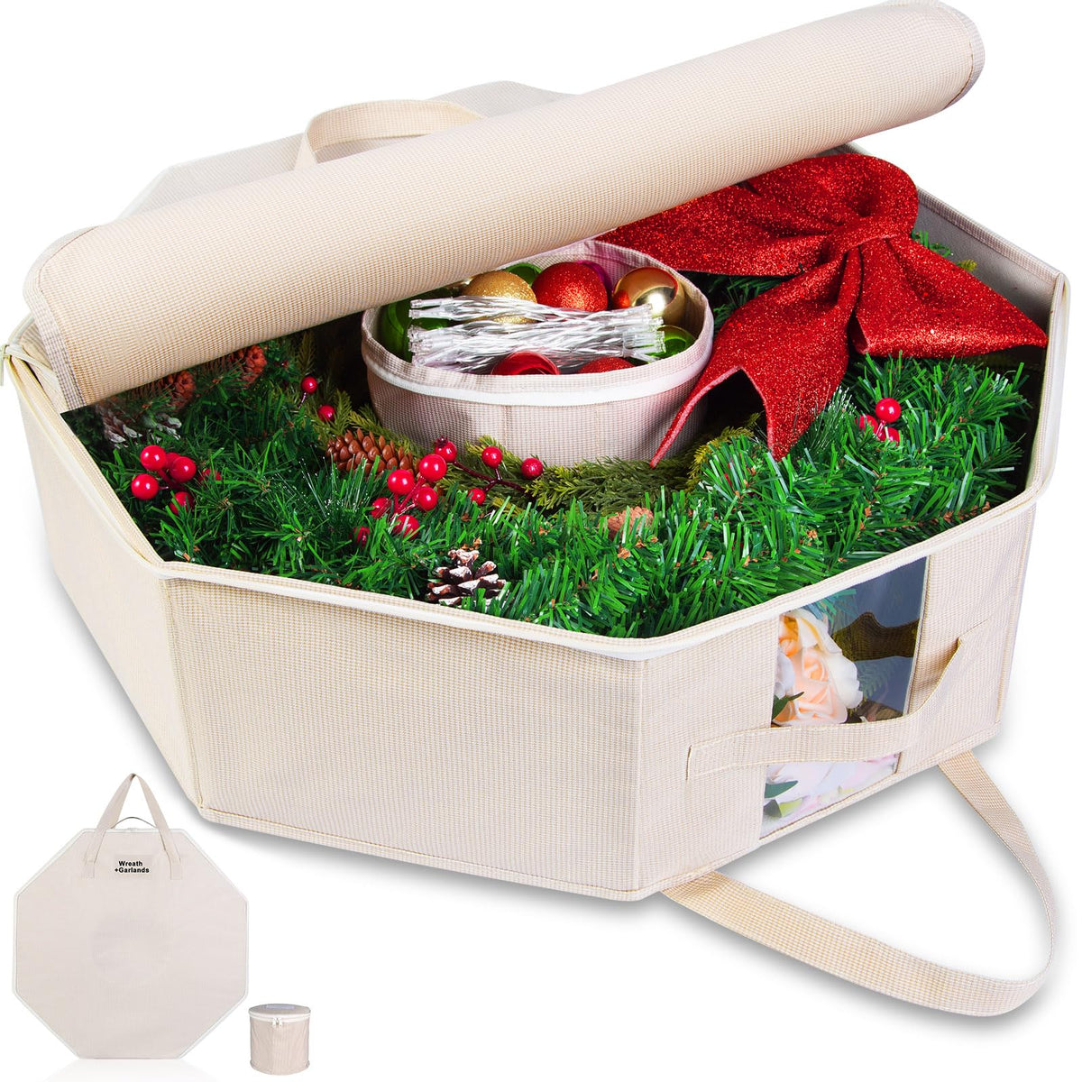 Wreath Storage Hard Shell Christmas Decorations Case Bag - Image 1