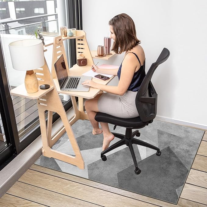 Office Chair Mat for Hardwood Floor,55"*35" Under Desk Mat, Computer Chair Rug,Anti-Slip Floor Protector for Low-Pile Carpet Home Office Grey