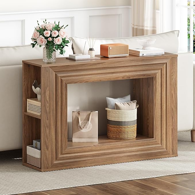 HOOBRO Farmhouse Console Table, 43.3 Inches Entryway Table, Sofa Table, Behind Couch Table with Side Storage Shelving, Hallway Accent Table for Entrance, Living Room, Bedroom, Foyer, Walnut WL87XG01