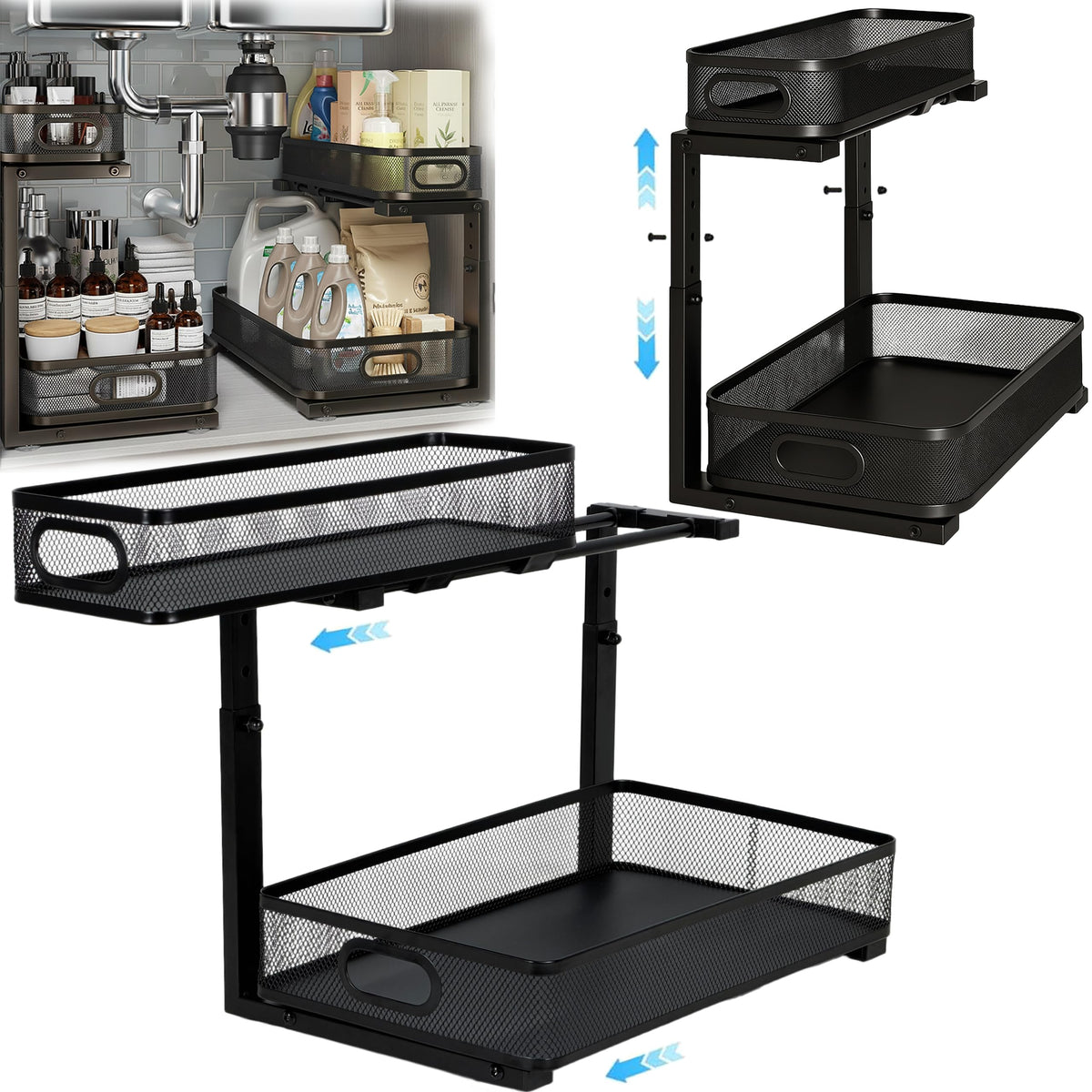 2 Pack Under Sink Organizer, Dual-Layer Pull Out Mes | All Products - Image 1