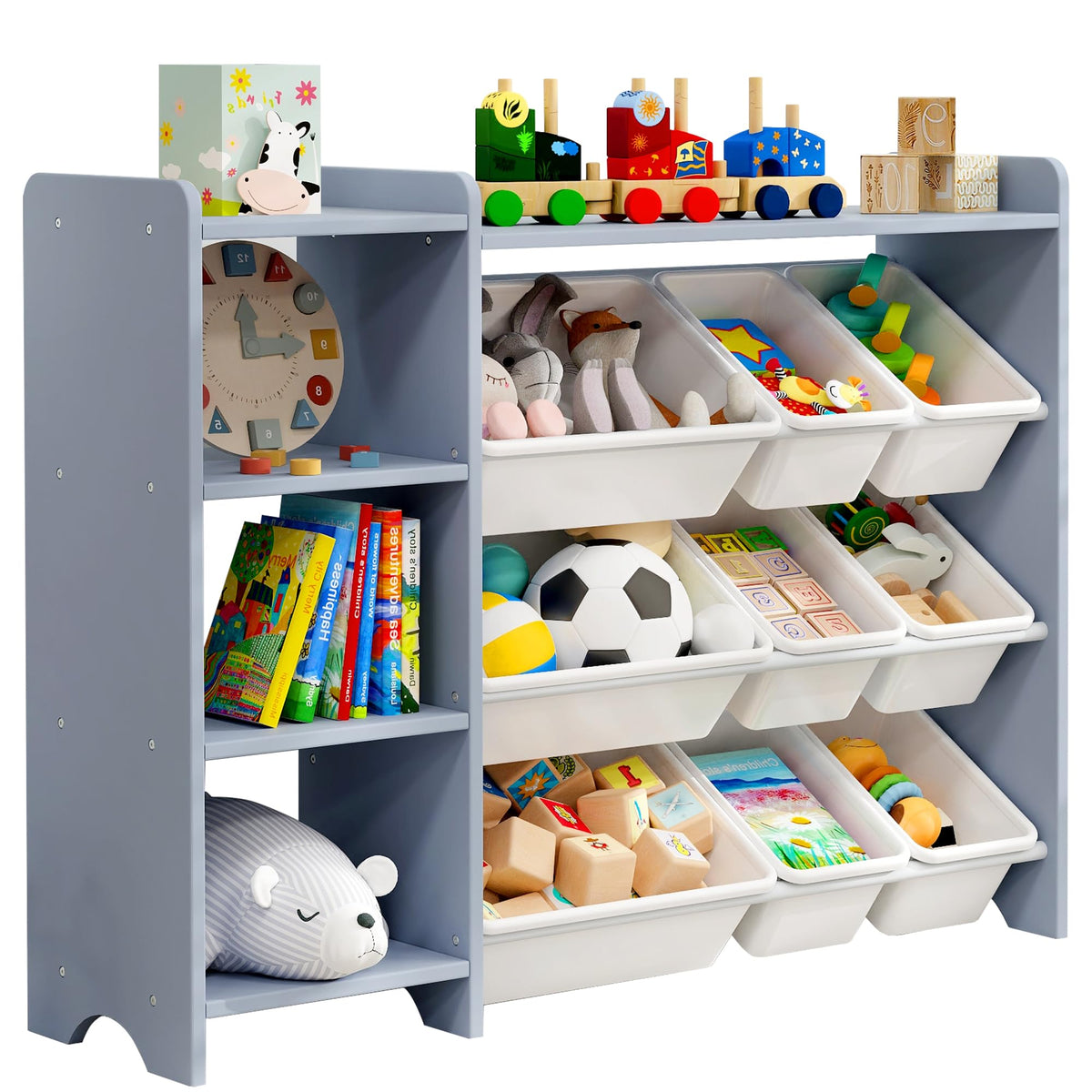 MallBest Kids Toy Storage Organizer with Bins, Solid Pine Wood - Image 1