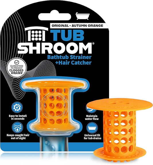 TubShroom Bathtub Drain Hair Catcher – In-Drain Tub Strainer & Clog Prevention Protector, Fits Standard 1.4”–1.75” Tub Drains, Easy Clean, Captures Human & Pet Hair out of Sight (Orange)