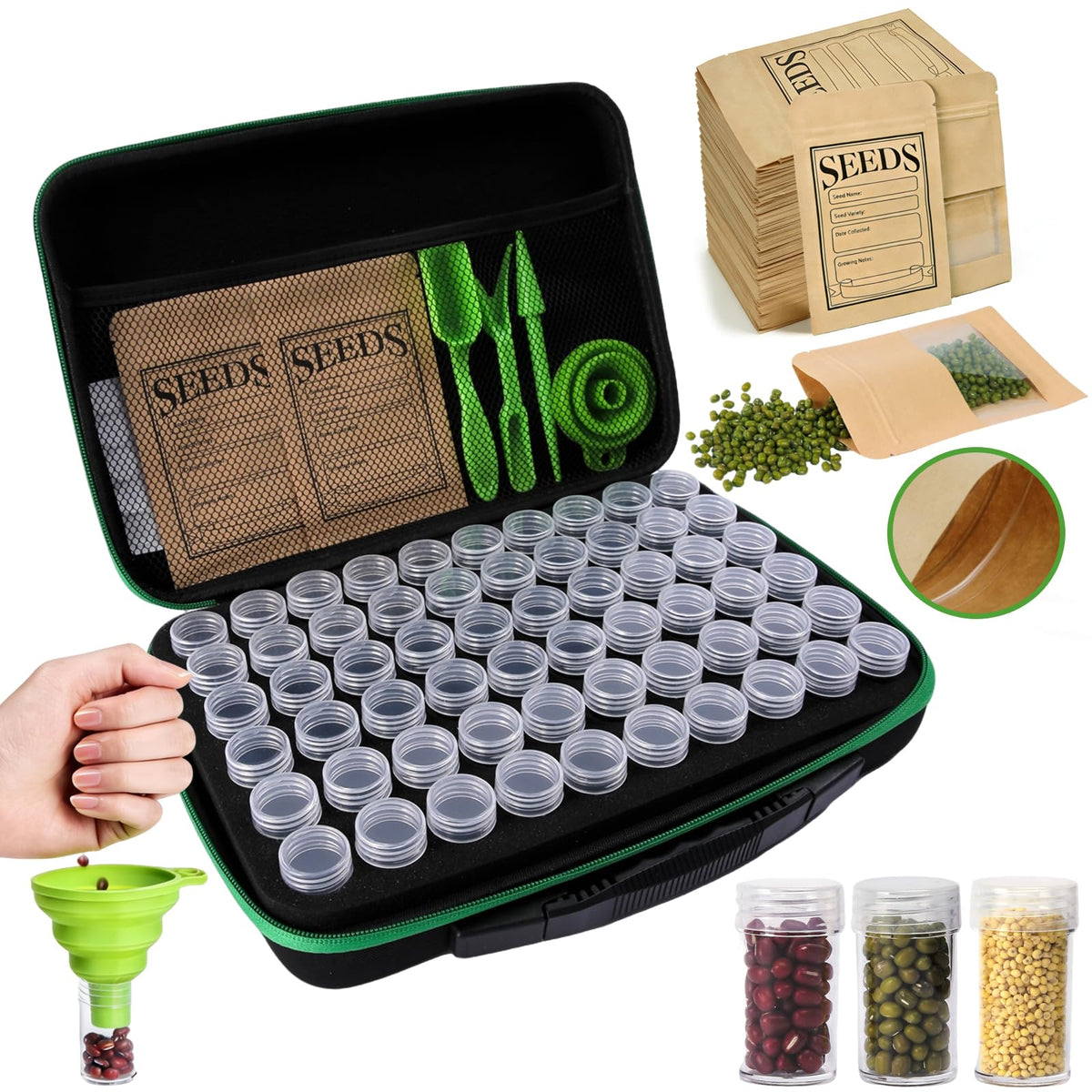 Seed Storage Organizer Box 60 Slots, with 20 Envelopes - Image 1