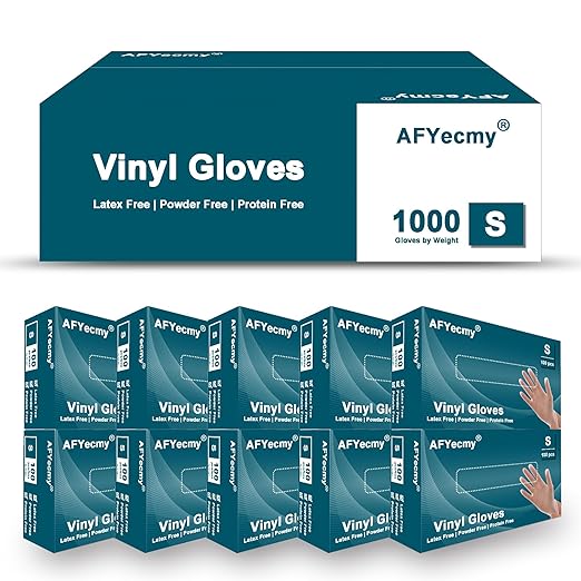 Clear Vinyl Gloves, Powder-Free & Latex-Free, Disposable Clear Gloves, Cleaning Gloves,5 Mil, 1000 Count, Small
