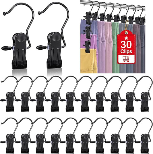 30 Pcs Boot Hangers Clips for Closet, Heavy Duty Legging Organizer for Closet Hanging Pants Hangers with Clips Clothes Pins Hanger Clips Laundry Hooks Bra Towel Socks Hats Tall Boots Home Travel Black