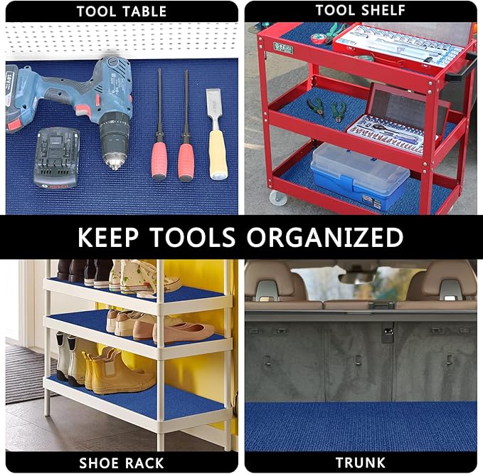 Foam Toolbox Liner Drawer Mat 1/8 Inch Thick X 20 Inch Wide X 24 Ft Long Blue, No Slip for Protecting Cabinet, Garage, Cart, Tool Box