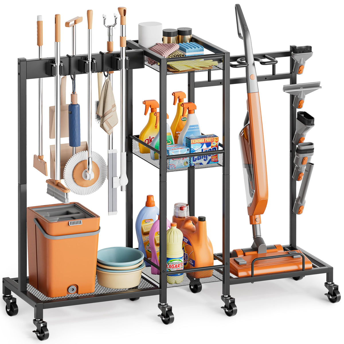 Broom Holder with Cleaning Supplies Organizer, Broom Closet - Image 1