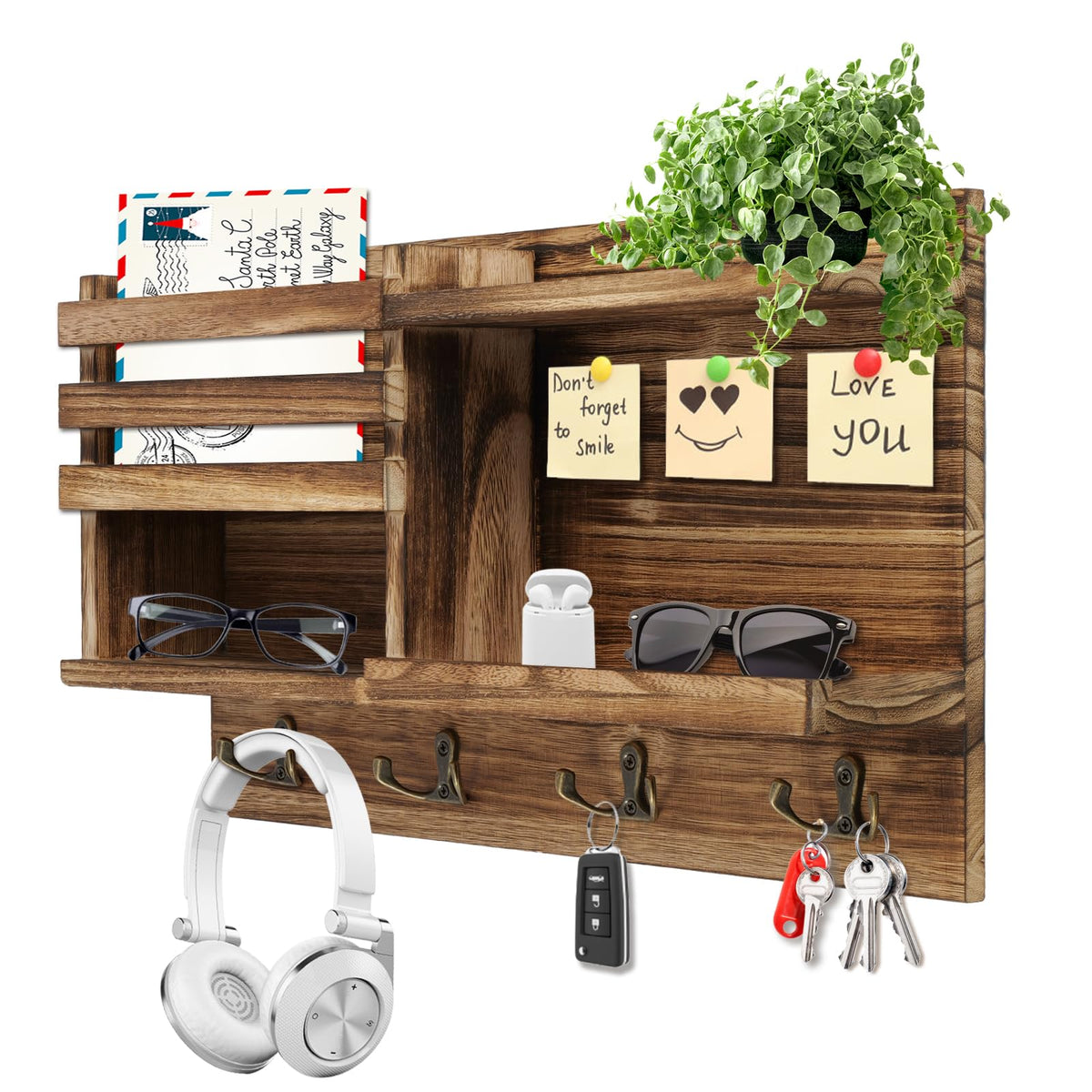Key Holder Wall Mount, Wood Key and Mail Organizer for Wall - Image 1