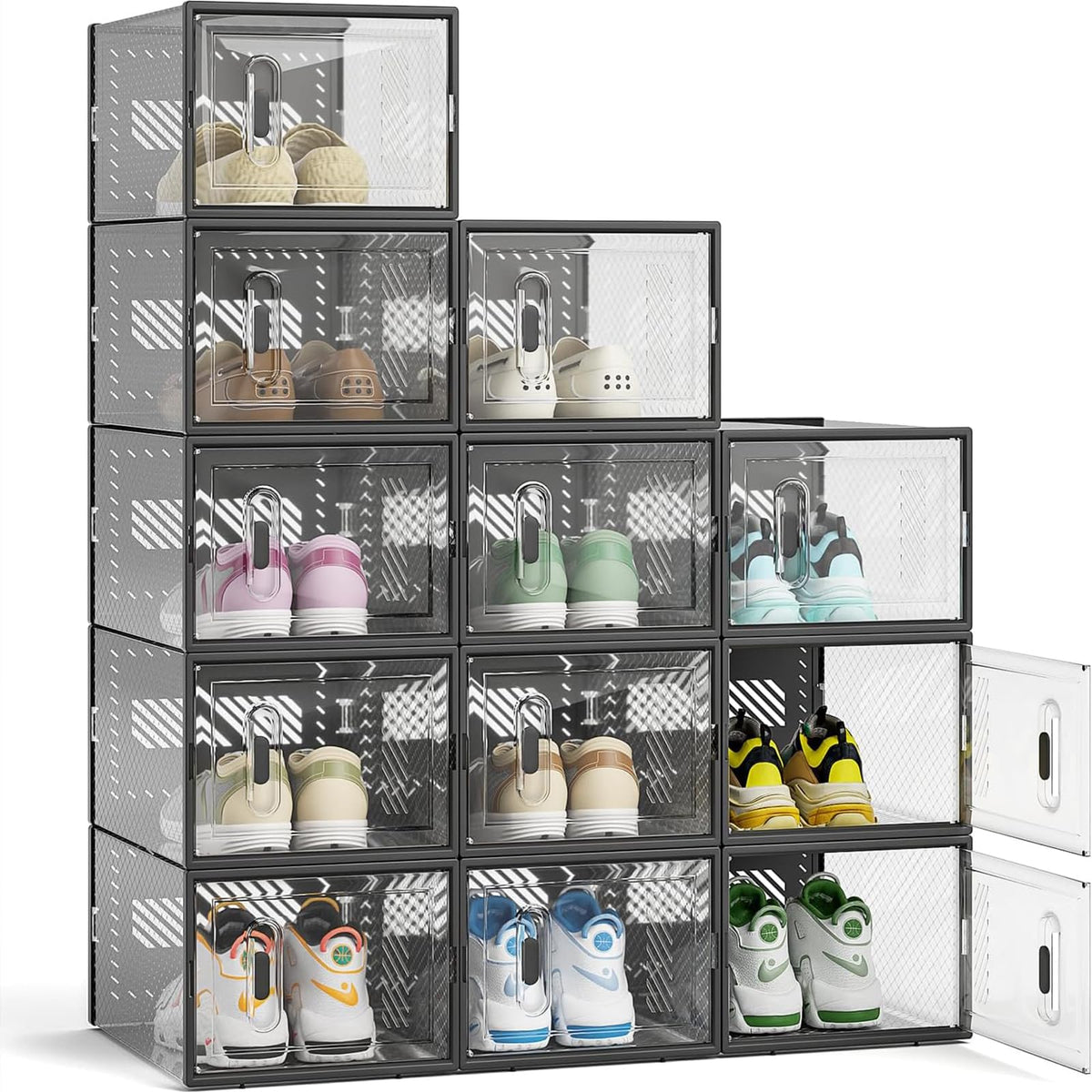12-Pack Clear Plastic Stackable Shoe Storage Boxes | Best Organization - Image 1