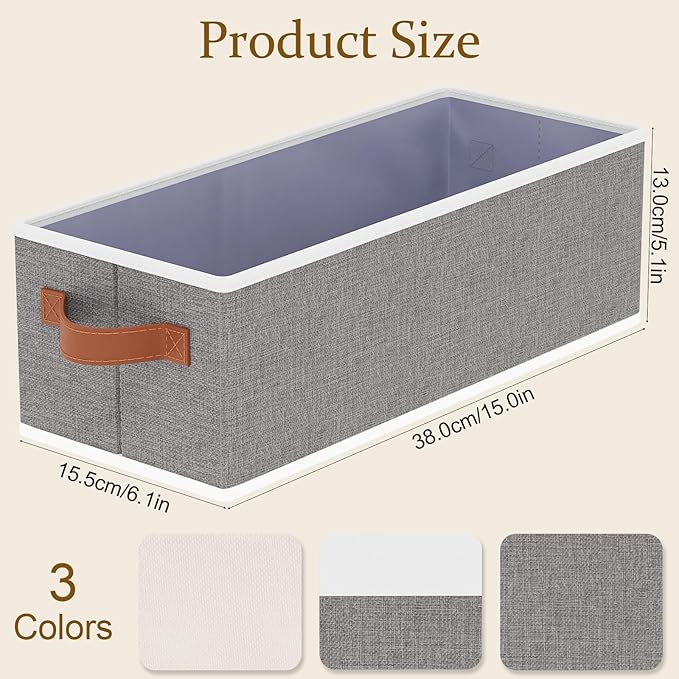 Fabric Storage Baskets, Foldable Clothes Organizer Boxes, 15 x 6 x 5 Inch Storage Cubes with Handles for Laundry Bathroom , Gray, 3-Pack