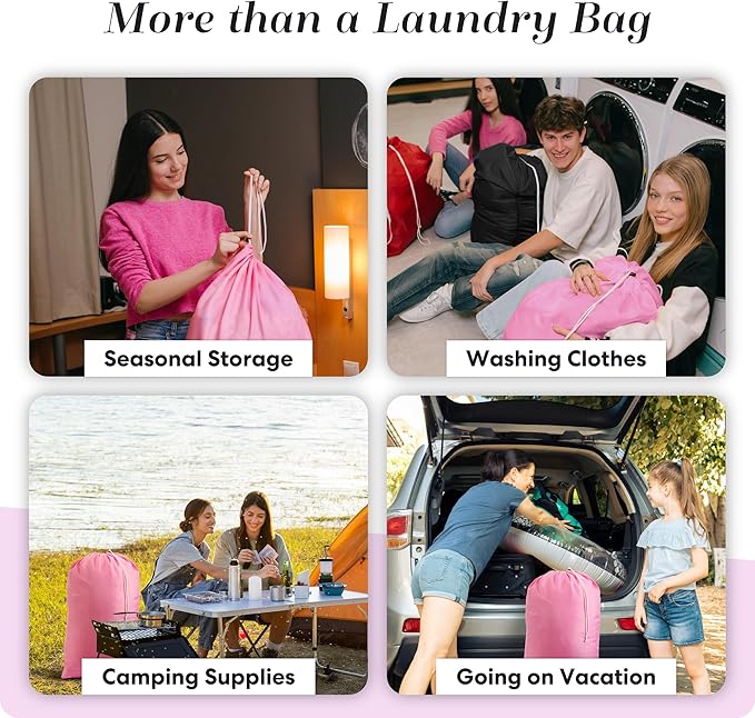 Nylon XL Laundry Bag - Locking Drawstring Closure, Machine Washable, These Large Bags Will Fit a Laundry Basket and Strong Enough to Carry up to Two Loads of Clothes (Pink | 30" x 40")