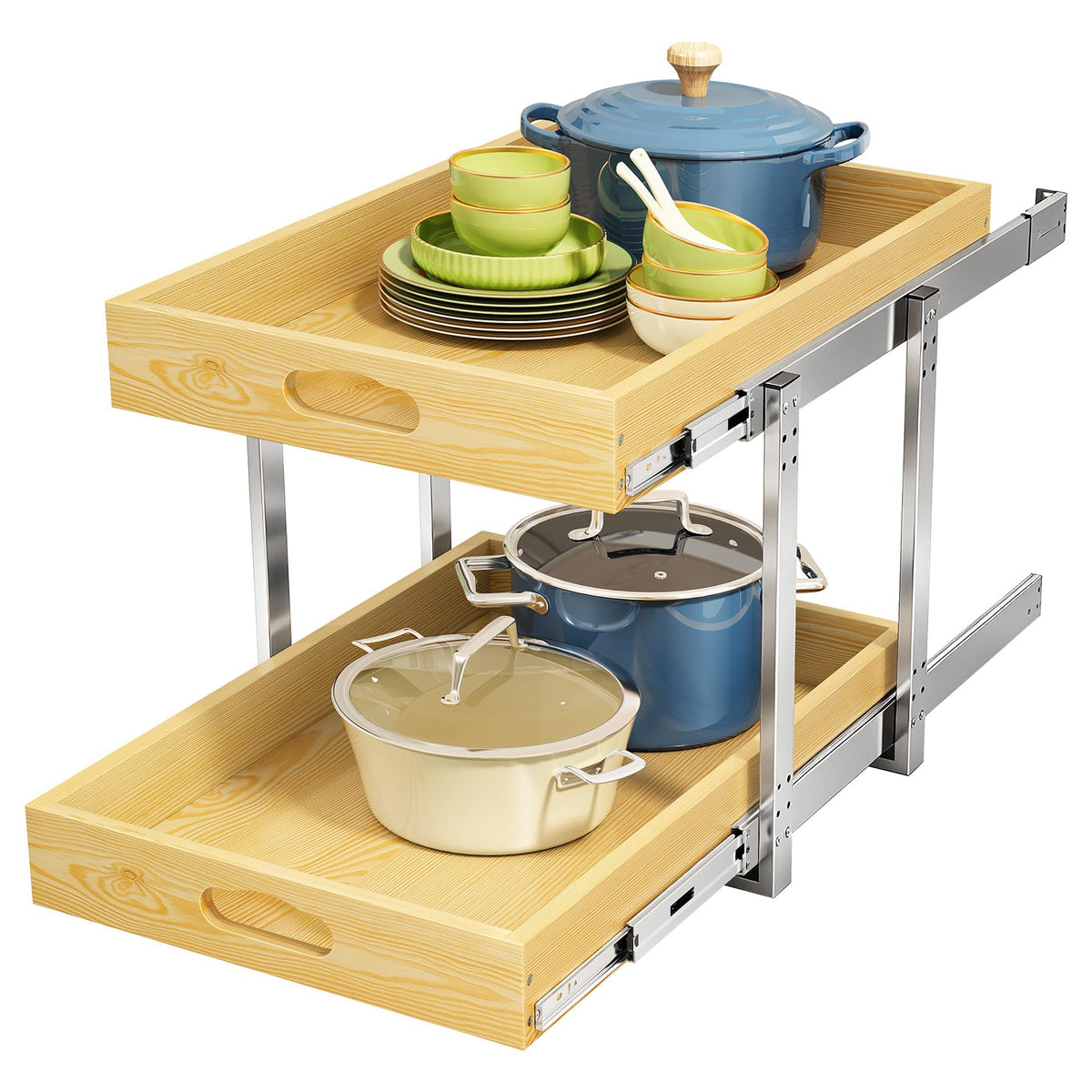 Pull Out Cabinet Organizer, 2-Tier Soft Close Slide Out Drawer - Image 1