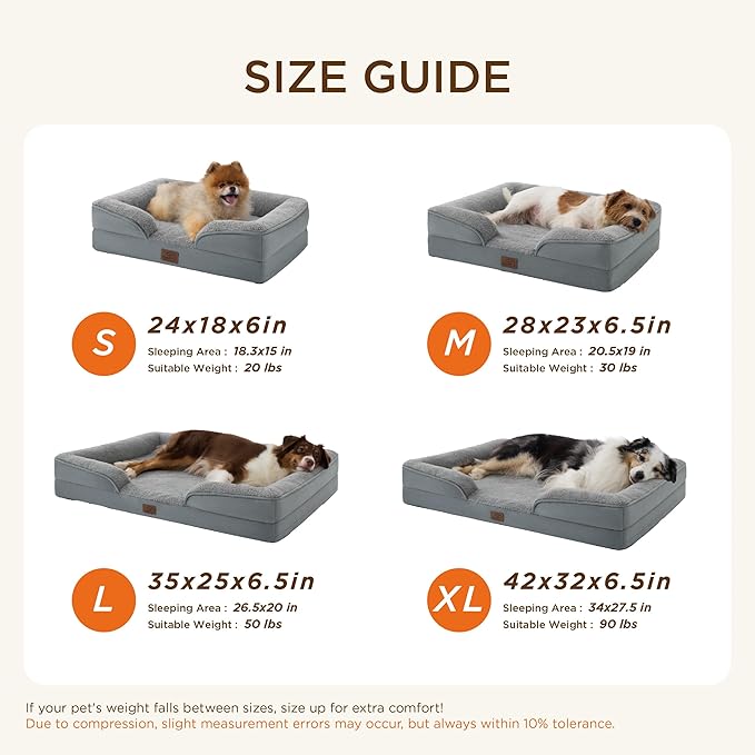 Bedsure Self Warming Orthopedic Dogs Bed for Small Dogs - Washable Small Dog Bed Waterproof, Comfort Pet Couch with Removable Cover, Pets Sofa with Nonskid Bottom, Brown, Non-Electric