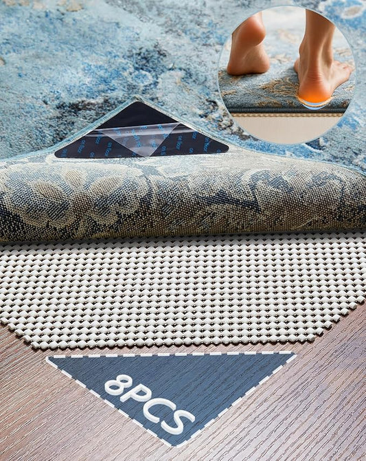 Veken Rug Gripper Pad for Hardwood Floors Tile Floors, 8 Pcs Rug Tape, Thick Cushion Non Slip Rug Pads for Area Rugs, Under Carpet Anti Skid Mat, Keep Your Rugs Safe and in Place, 2x3 Ft