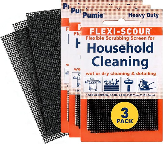 PUMIE Flexi Scour, 3-Pack 5.5 x 4 Flexible Scrubbing Screen for Household Cleaning, Flexible Scouring Pad Abrasive Grit Screen for Grills, Remove Stubborn Stain, Grime, Carbon, Rust, Scale -FLEX-12 C