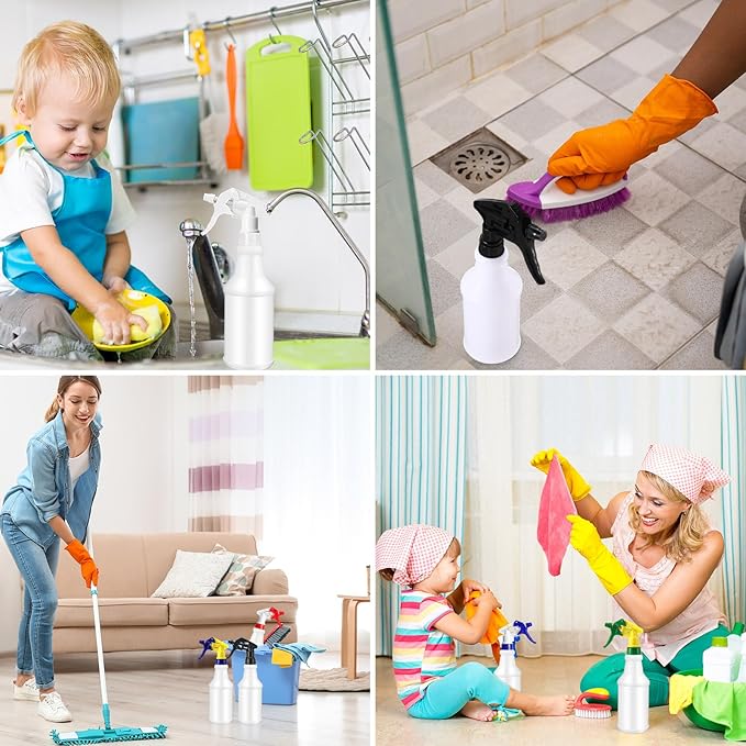 Eccliy 12 Pcs 16 Oz Plastic Spray Bottle, Adjustable Empty Reusable Sprayer for Cleaning, Planting, Water, Bathroom and Kitchen, BBQ, Commercial and Residential(Colorful,Original)