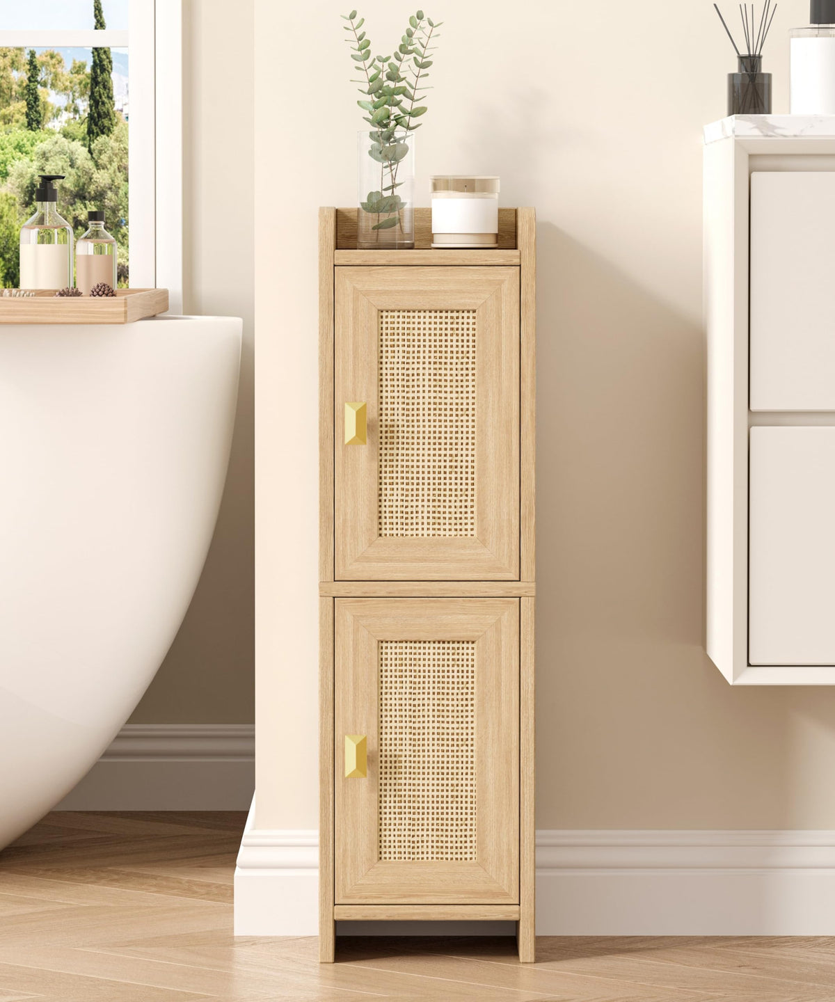 Akxomel Rattan Small Bathroom Cabinet Narrow Toilet Paper - Image 1
