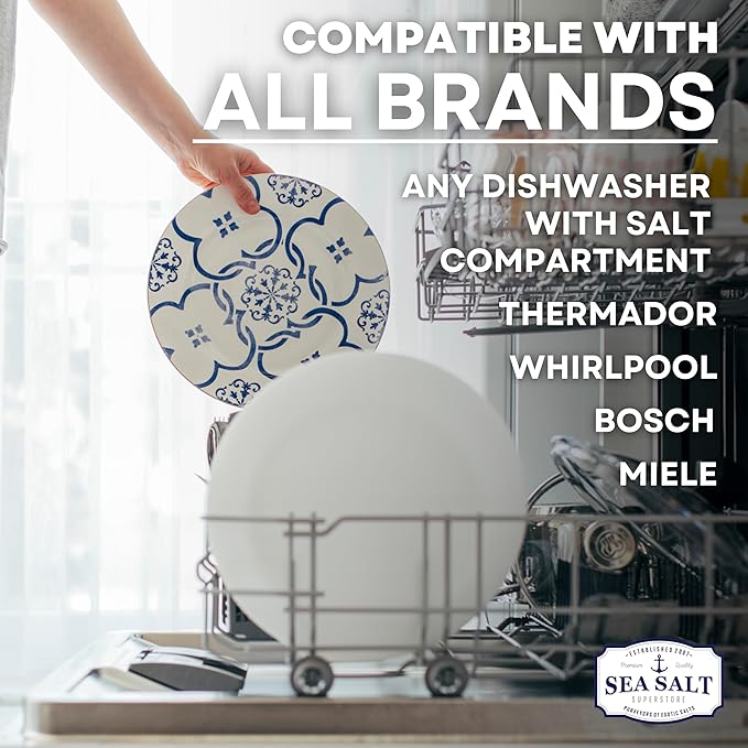 Dishwasher Salt, Natural Water Softener, Food Grade Coarse Sea Salt Compatible with Miele, Thermador, Whirlpool, & Bosch Dishwasher 10 lb