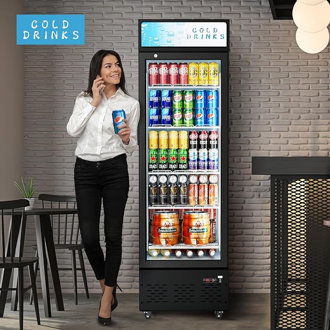 Commercial Glass Door Display Refrigerator 12 cu.ft Commercial Beverage Refrigerators with LED Light & 5 Shelves for Cafe, Restaurant, Store, Bar