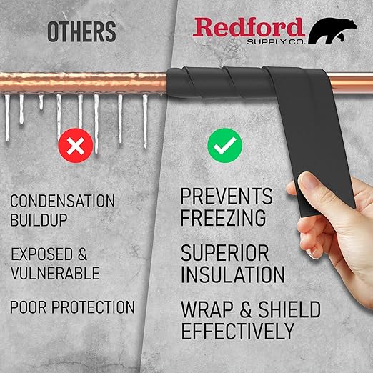 Redford Supply Co. 2 inch x 14 ft, AC Line Pipe Insulation, Outdoor Pipe Insulation Wrap for Winter Freeze Protection, Water Line Freeze Protection Foam, Insulated Wrap for Copper Pipes, PVC