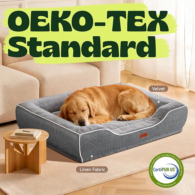 Cooling Dog Beds for Extra Large Dogs with Removable Washable Covers,Orthopedic Sofa Bed with Cool Gel Memory Foam and Egg Crate Foam Waterproof Relieves Joint Pain,48"x30"x9.0" Dark Grey