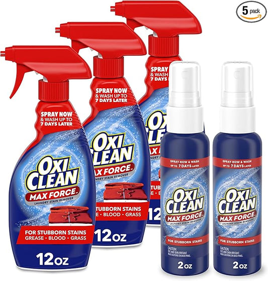 Bundle of OxiClean Max Force Laundry Stain Remover Spray, 12 Fl. Oz, 3-Pack + OxiClean Max Force Laundry Stain Remover Spray, 2 fl oz, 2PK