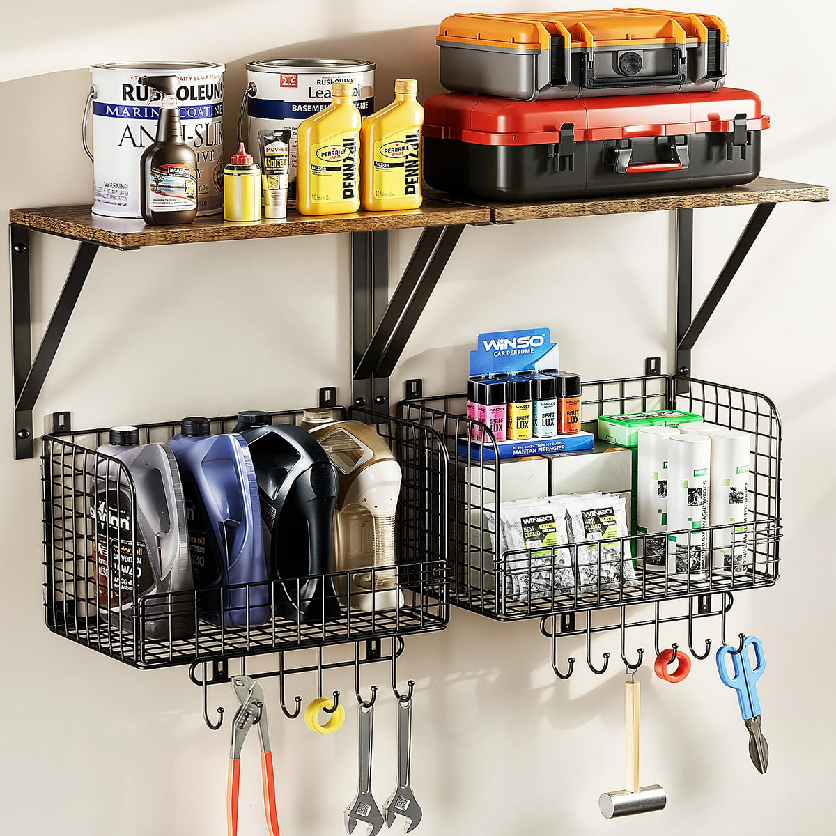 Housolution Garage Shelving Wall Mounted with Basket & - Image 1