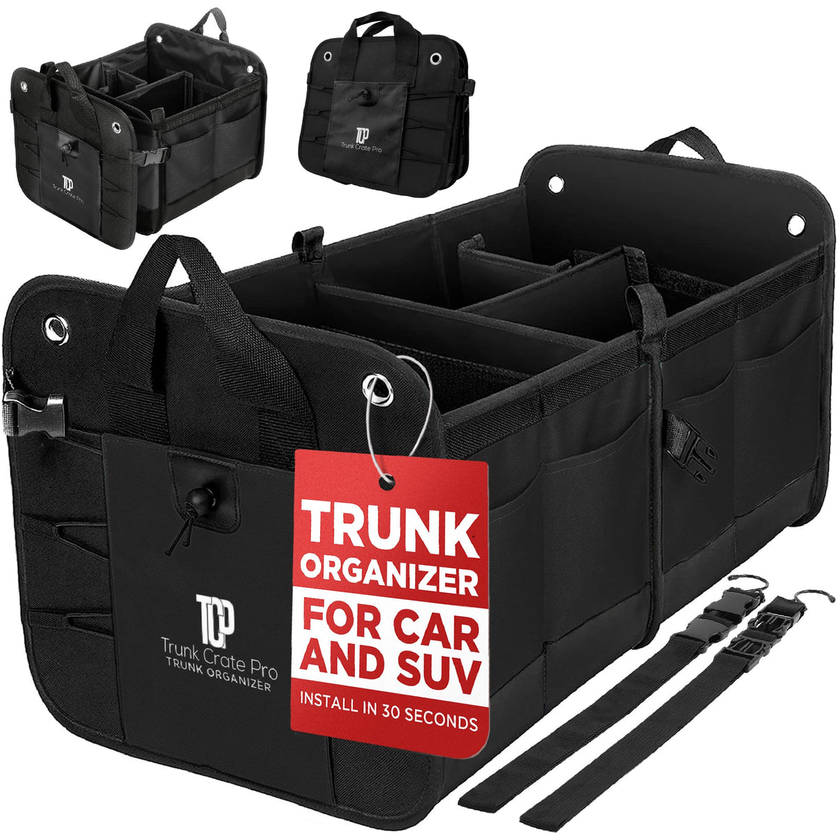 Car Trunk Organizer for SUV & Truck Cargo Storage, Large, Black - Image 1
