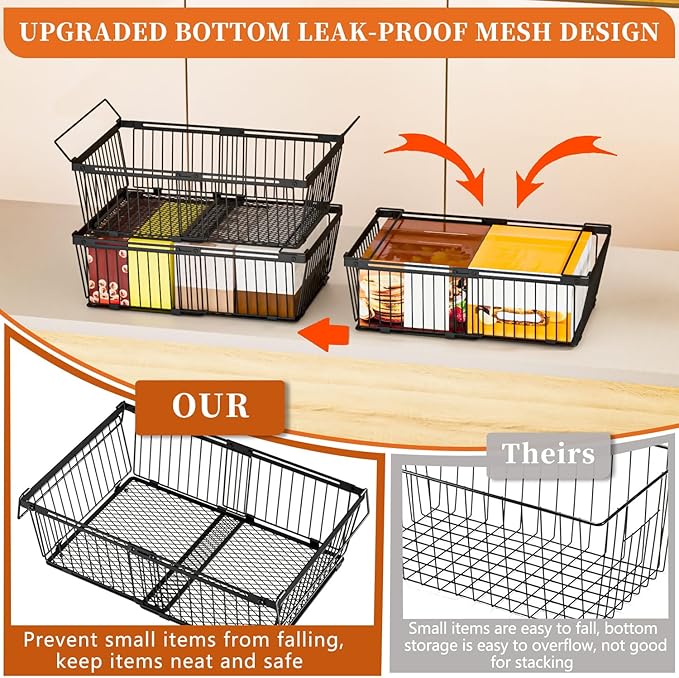 Large Freezer Organizer Bins，Upgraded Bottom Leak-Proof net，Fit 10 to 20 Cu.Ft Deep Freezer，4Pack， Expandable Stackable Chest Freezer Organizer Bins , for Fridge, Deep Freezer, Cabinet