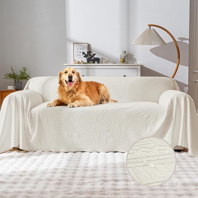 Waterproof Couch Cover, Reversible Washable Anti-Slip Loveseat Sofa Covers with 2 Cushions, Sectional Couch Covers for Pets, Sofa Slipcovers for Dogs Cats (71x91 in/Beige)