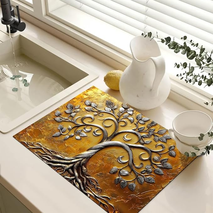 Stove Top Covers Pad Silver Tree of Life Kitchen Decorations 28 x 20 inches Stove Top Cover for Electric Coffee Bar Mats Pad Fit Coffee Maker Machine Countertops and Sinks