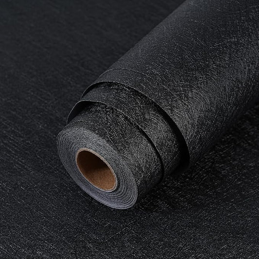 Peel and Stick Wallpaper Black Silk Wall Paper - 15.7 x 98 Inch Self Adhesive Wallpaper Peel and Stick, Easy to Paste Wall Contact Paper for Stand Liner, Table and Door Makeover Decor