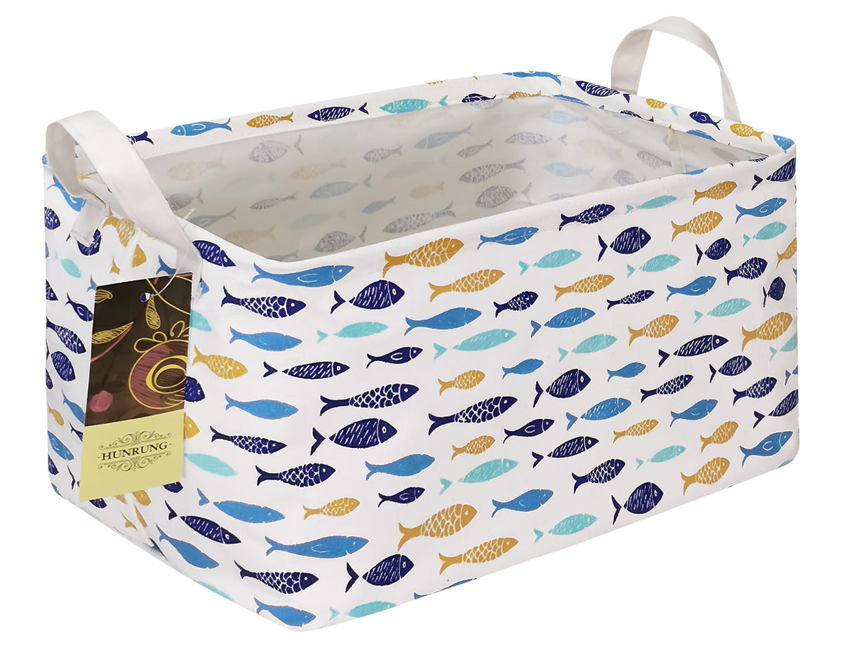 Rectangle Foldable Storage Basket Handles For Home, fish - Image 1