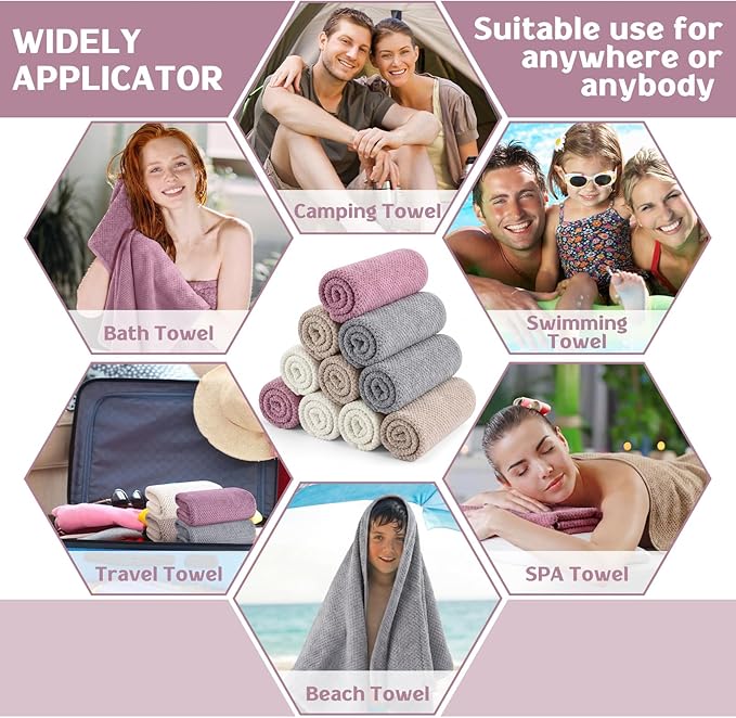 Newwiee 20 Pack Bulk Bath Towels Set, Large Quick Dry Bath Towels 55" x 28" for Spa, Gym, Salon, Hotel and Rental Use(Purple, White, Gray, Khaki)