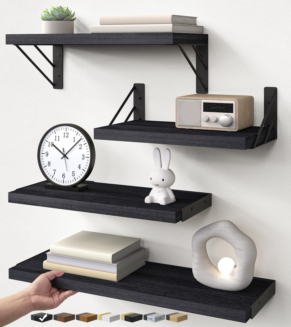 BAYKA Wall Mounted Black Floating Shelves for Wall (Set of 4, 16" - Image 1