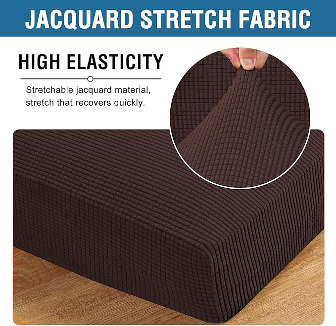 H.VERSAILTEX Multi-Pieces Loveseat Covers for 2 Cushion Couch High Stretch Couch Cushion Covers Jacquard Textured Twill Fabric(2 Seat Covers Plus 2 Back Cushion Covers, Chocolate)