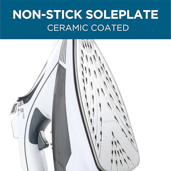Clothing Steam Iron, 1800 Watts Steamer for Clothes, Ceramic Coated Soleplate, Vertical Steaming, Self-Cleaning Portable Iron, 10.8-Ounce Water Tank Capacity, CCSI1000, Black