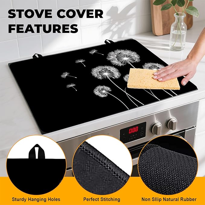 Stove Top Cover Flower Gas Stove Top Cover for Home Decoration Kitchen Pad Non-Stick Washable Cooktop Covers Countertop Protector Keep Stove Clean (Dandelion, 28L"x20W")