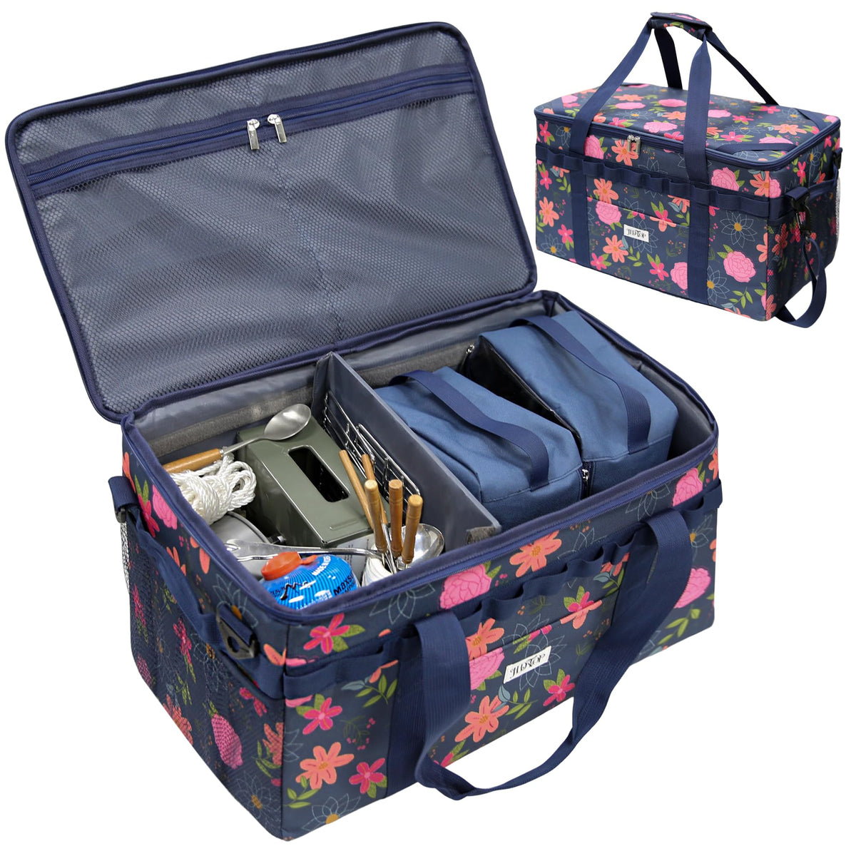 Floral Camping Gear Organizer, Travel Storage with Pouches, 42L - Image 1