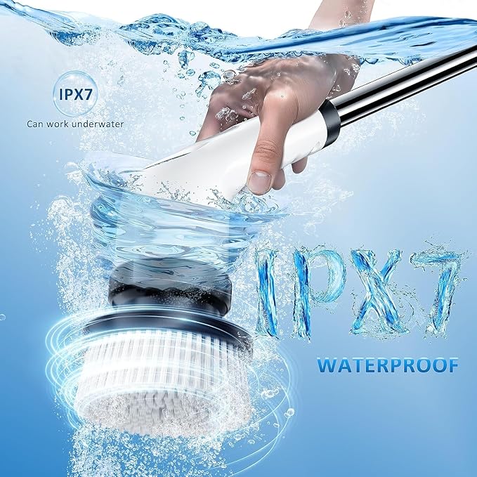 PUNOMO Electric Spin Scrubber, 2026 Upgraded Cordless Cleaning Brush Bathroom Scrubber with 8 Replaceable Brush Heads, Adjustable Long Handle Power Scrubber for Bathtub Shower Kitchen Floo