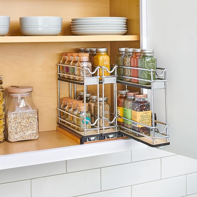 Rev-A-Shelf 9" Pullout Organizer, 2 Tier Triple Narrow Upright Shelf, 5WU2-9N3-1