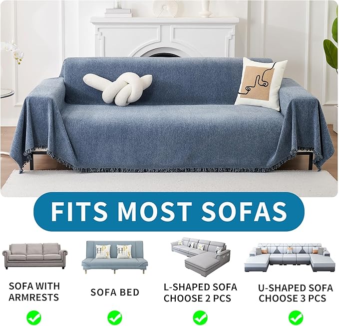 HAOMAIJIA Non Slip Couch Cover Sofa Covers for 3 Cushion Couch Washable sectional Couch Covers for Dogs pet Furniture Protector Couch Cover Blanket for Living Room (Blue, 71"x150")