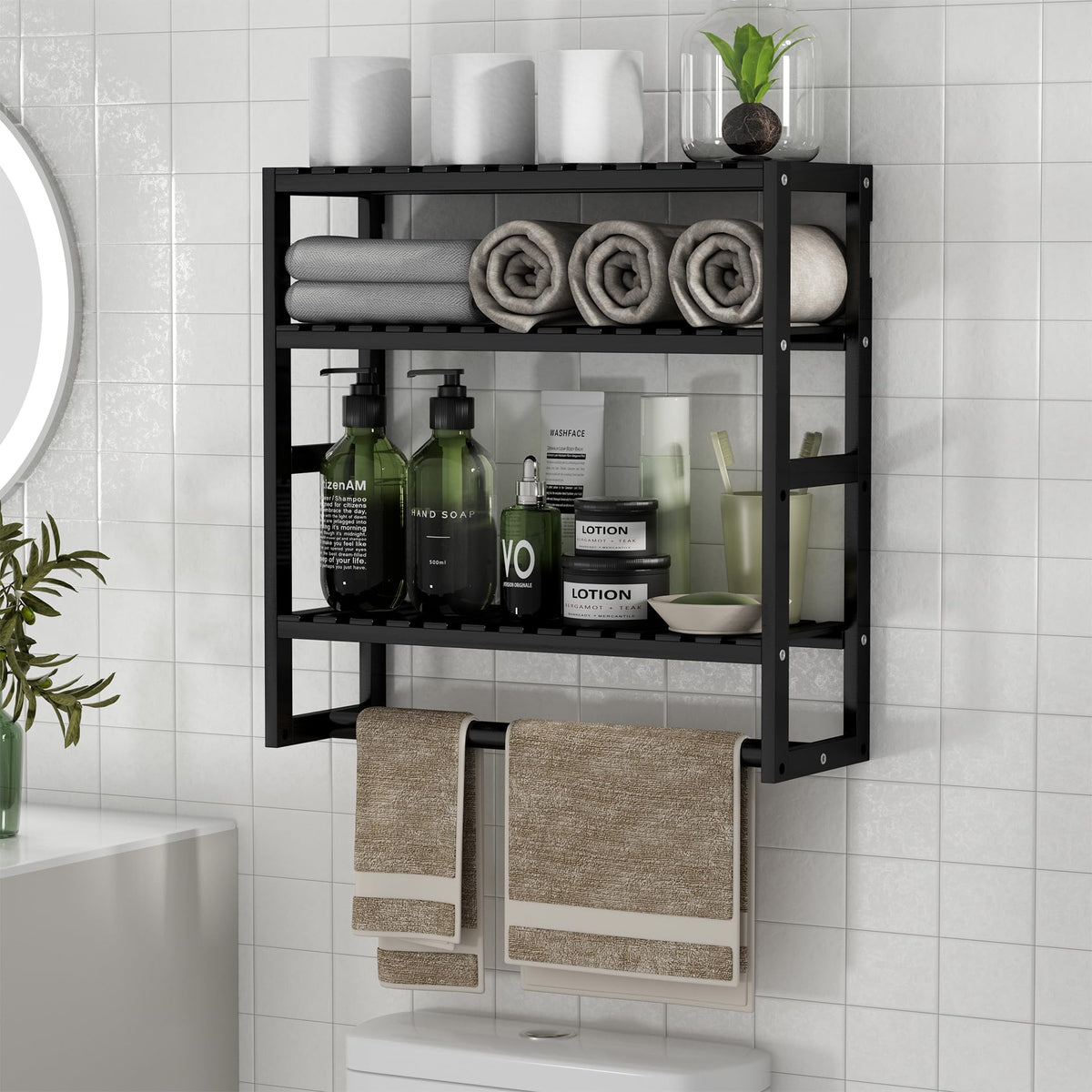 PPN 100% Bamboo Towel Rack Bathroom Storage Shelves Over - Image 1