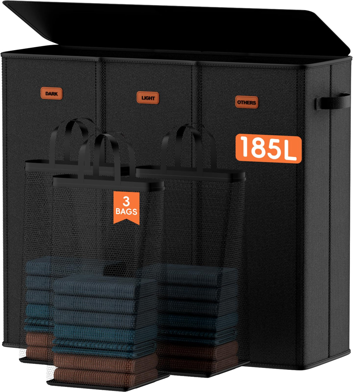 Laundry hamper 3 Section, XL Clothes Hamper with Lid & Inner Bag - Image 1