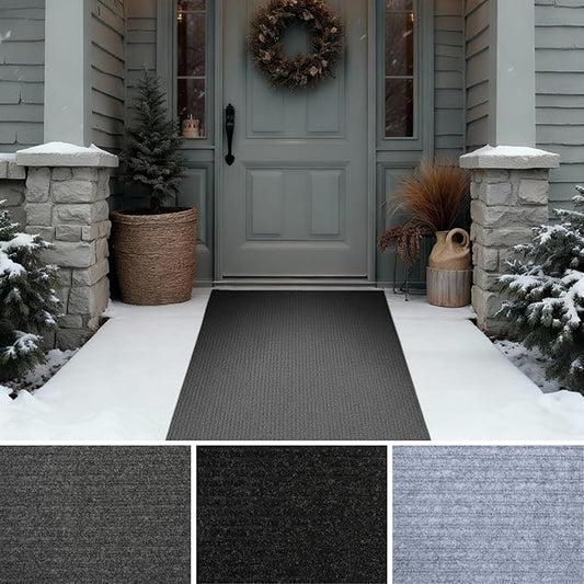 iCustomRug Ribbed Hallway Runner – 3'x12' Brown, Indoor/Outdoor, Non-Slip TPR Rubber Backing, Low-Profile All-Weather Carpet, Non-Shedding & Easy Care, Utility Rug Ideal for High Traffic Areas