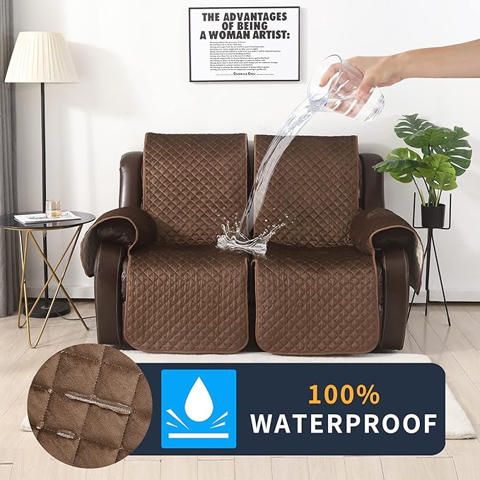 LUFEIJIASHI Non Slip Recliner Sofa Covers,Velvet Waterproof Recliner Couch Covers for 2 seat,Washable Reclining Couch Cover Furniture Protector for Dogs,Pets (Brown, 2 Seater)