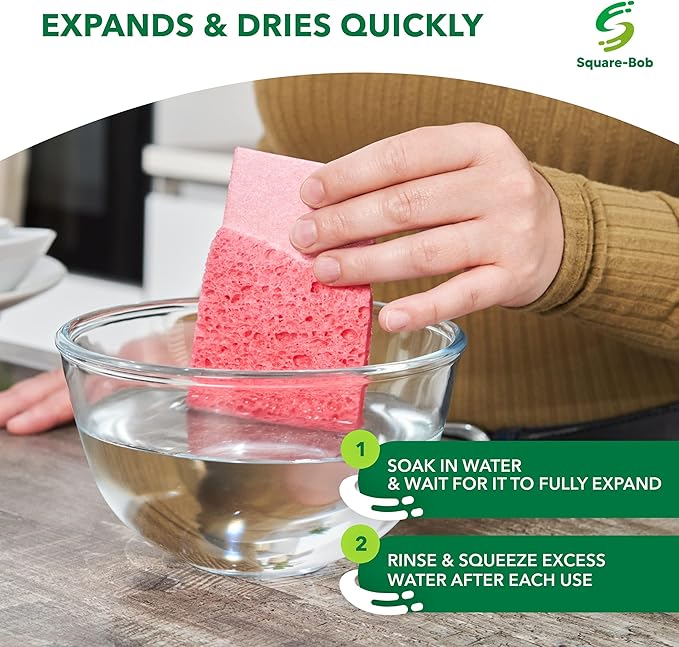 Compressed Non-Scratch Kitchen Sponges - Highly Absorbent for Dishes, Countertop, Sink, Car - Biodegradable, Quick Drying Cellulose Sponges - Assorted Colors (Pack of 12)