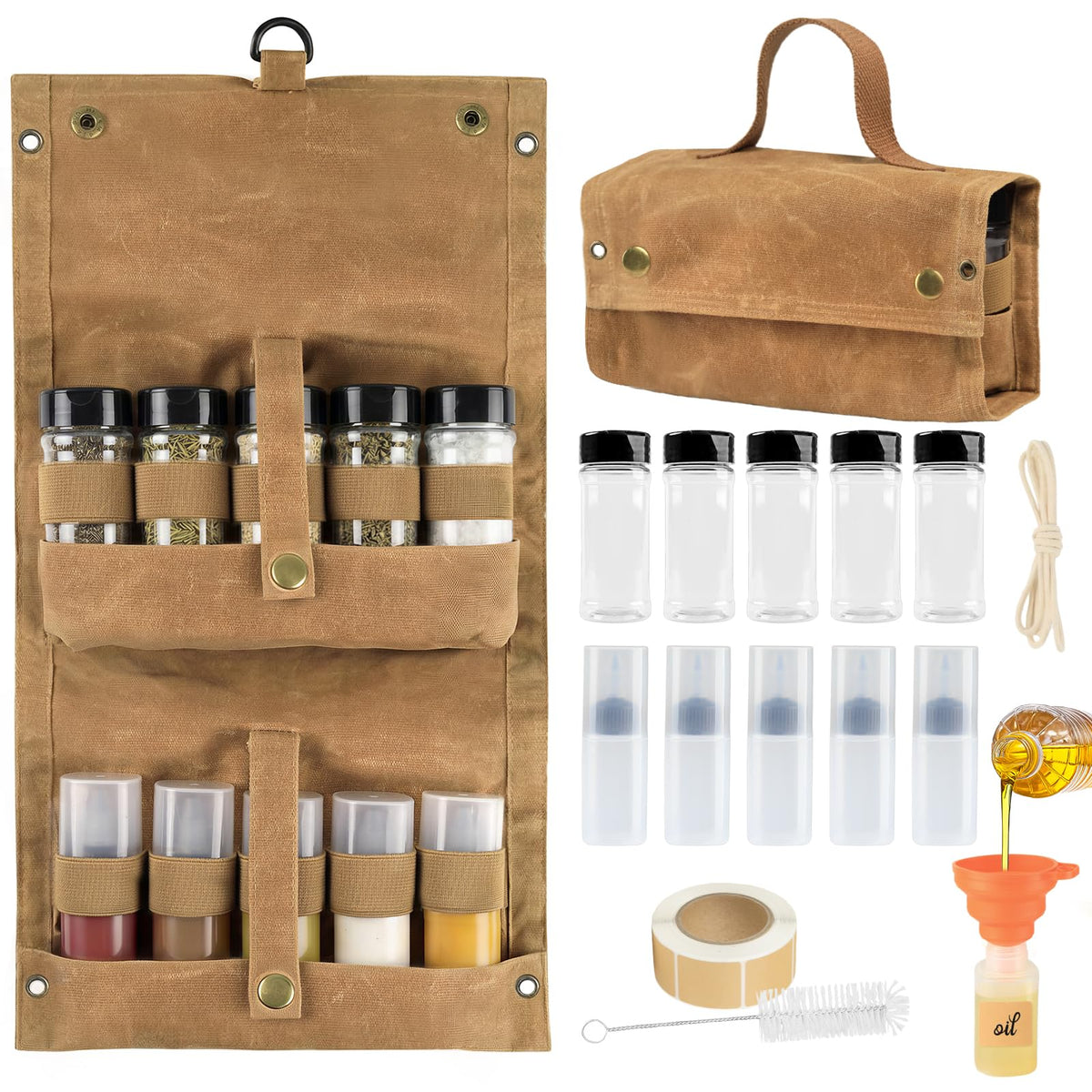 Portable Camping Spice Jars Organizer Kit with Storage Bag - Image 1